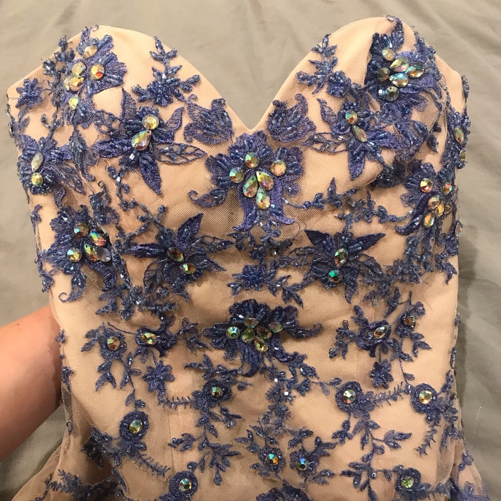 Breathtaking Blush Nude and French Blue Prom Dress